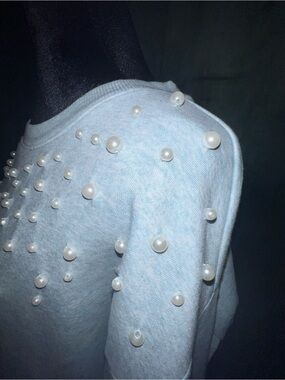 LOFT Size L - Pearl Embellished Light Blue Sweatshirt NWOT